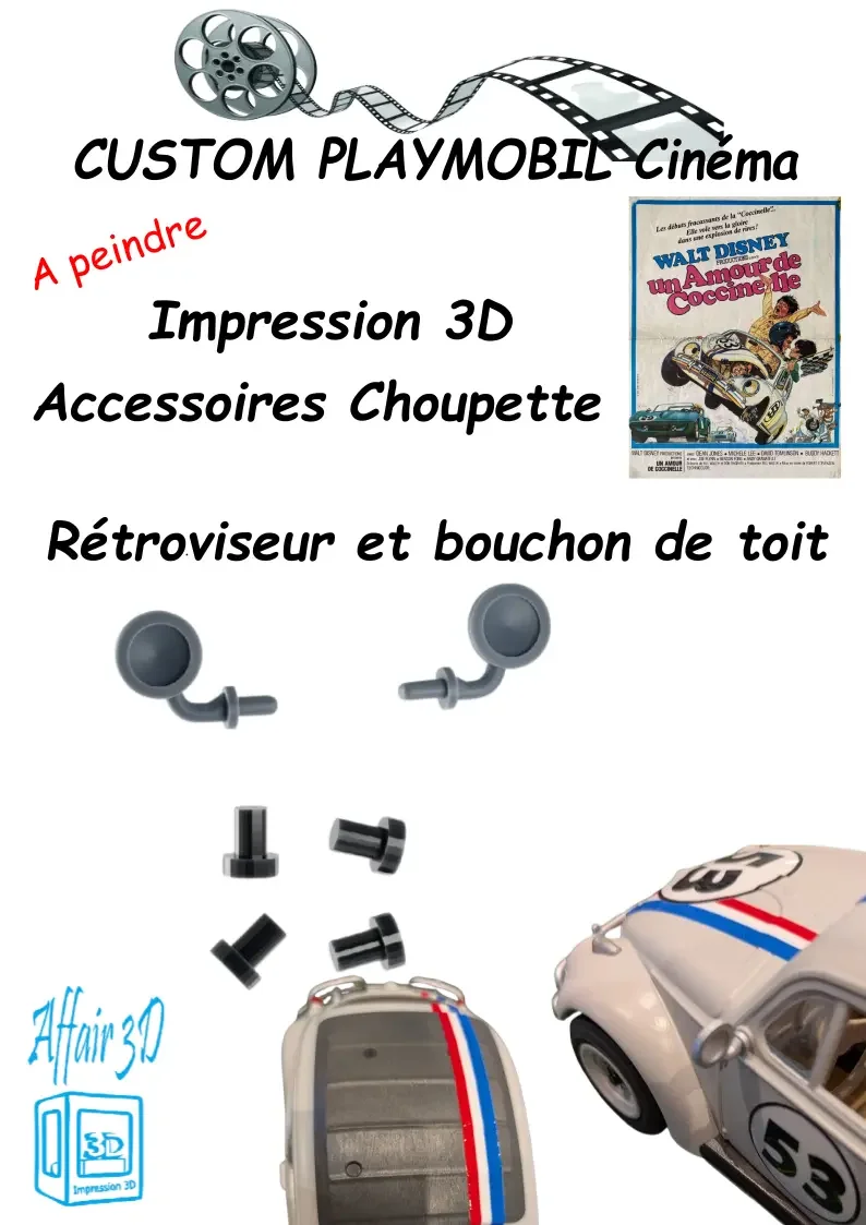 Custom Cinéma Playmobil 3D - Choupette - Volkswagen Coccinelle 70177 Rétroviseur